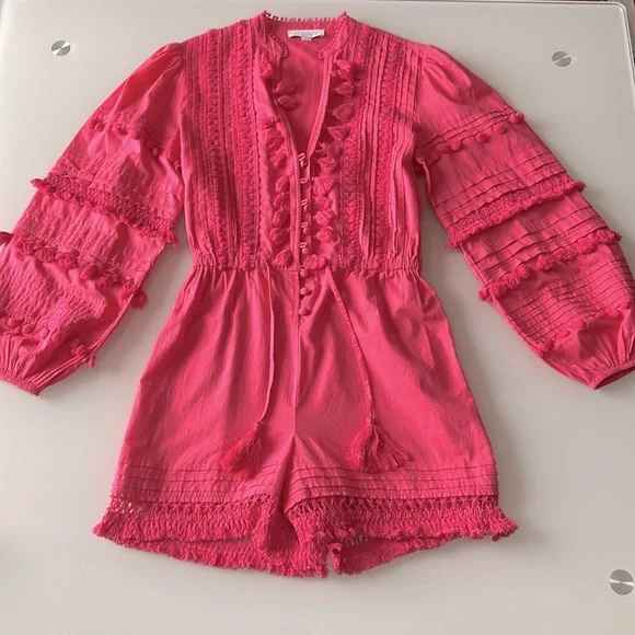 Intermix Women's Pink June Tassel 100% Cotton Romper Sz 0 - Picture 2 of 11